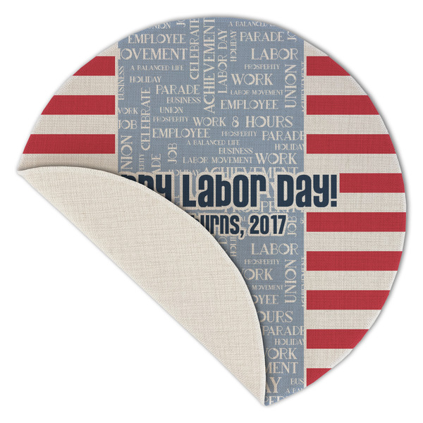 Labor Day Round Linen Placemats - Front (folded corner single sided)