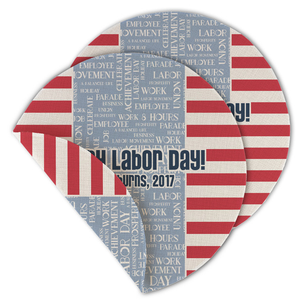 Custom Labor Day Round Linen Placemat - Double Sided (Personalized)