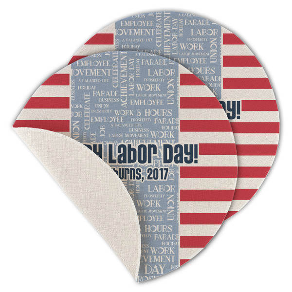 Custom Labor Day Round Linen Placemat - Single Sided - Set of 4 (Personalized)