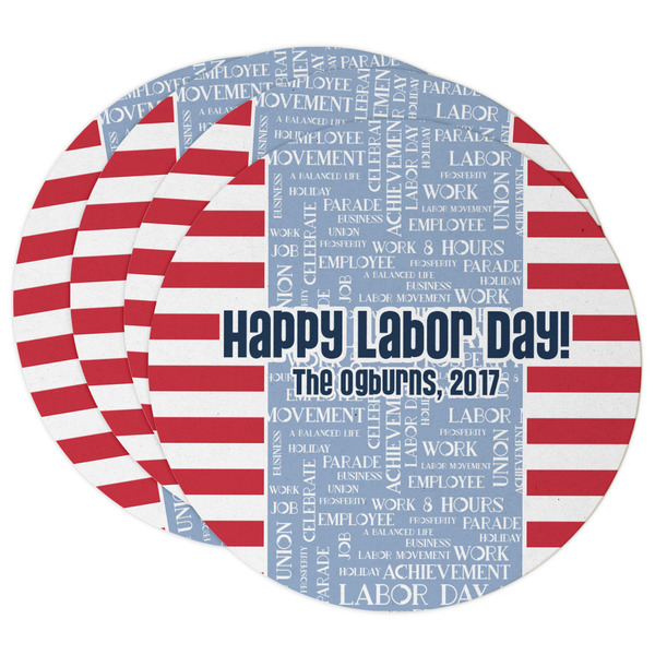 Custom Labor Day Round Paper Coasters w/ Name or Text