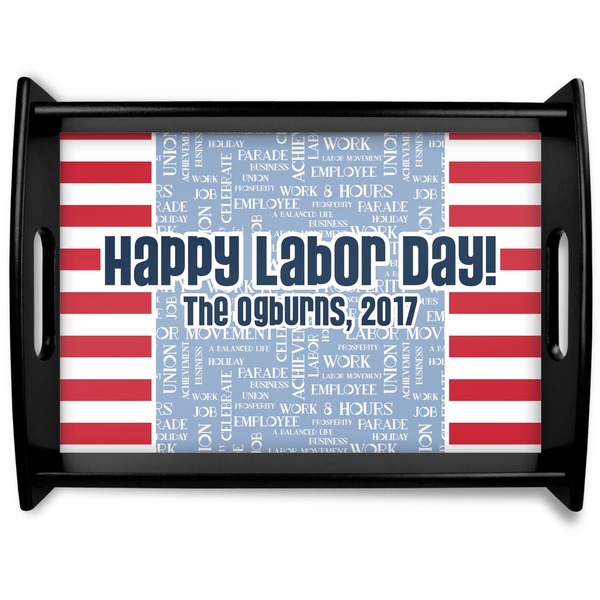 Custom Labor Day Black Wooden Tray - Large (Personalized)
