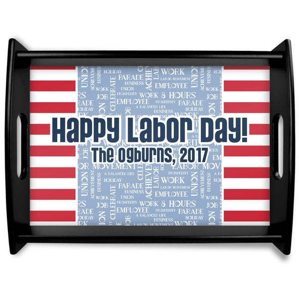 Custom Labor Day Black Wooden Tray - Large (Personalized)