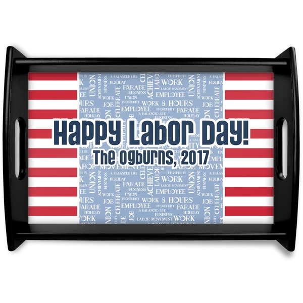 Custom Labor Day Black Wooden Tray - Small (Personalized)