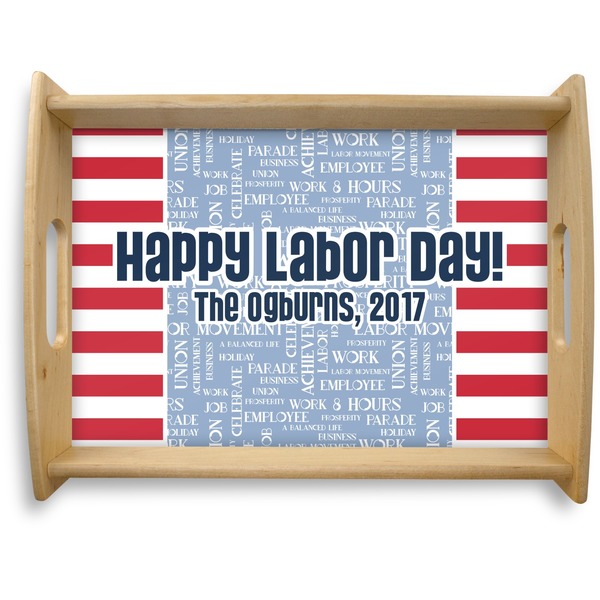 Custom Labor Day Natural Wooden Tray - Large (Personalized)
