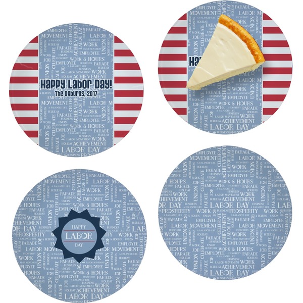 Custom Labor Day Set of 4 Glass Appetizer / Dessert Plate 8" (Personalized)