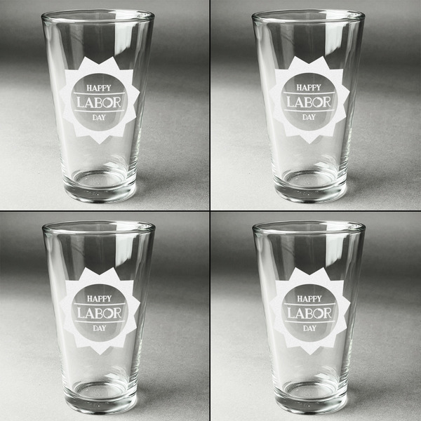 Labor Day Set of Four Engraved Beer Glasses - Individual View