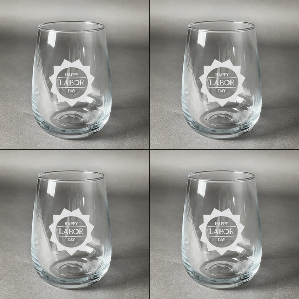 Labor Day Set of Four Personalized Stemless Wineglasses (Approval)