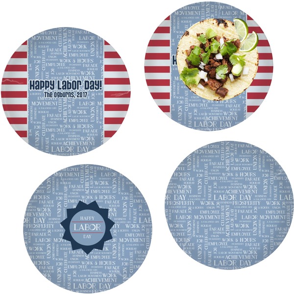 Custom Labor Day Set of 4 Glass Lunch / Dinner Plate 10" (Personalized)