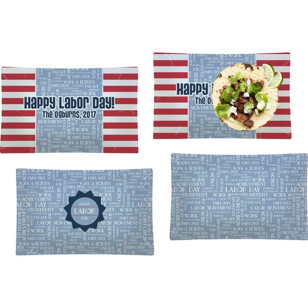 Custom Labor Day Set of 4 Glass Rectangular Lunch / Dinner Plate (Personalized)