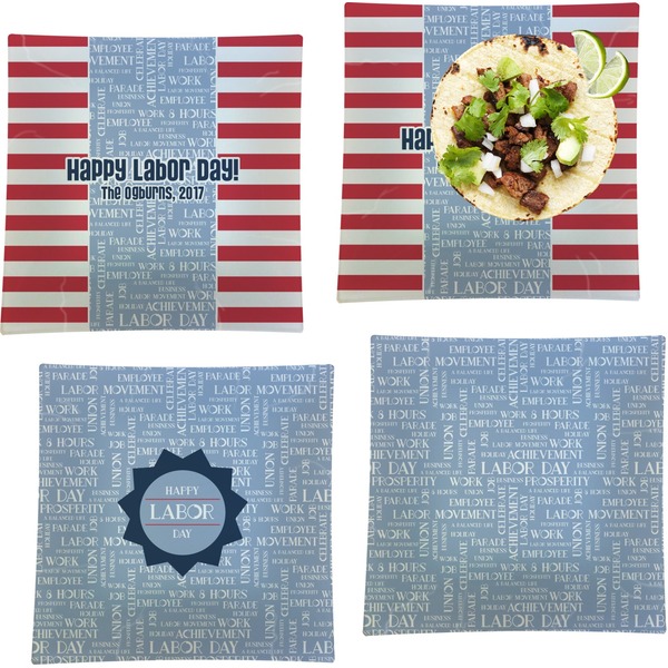 Custom Labor Day Set of 4 Glass Square Lunch / Dinner Plate 9.5" (Personalized)