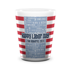 Labor Day Ceramic Shot Glass - 1.5 oz - White - Set of 4 (Personalized)