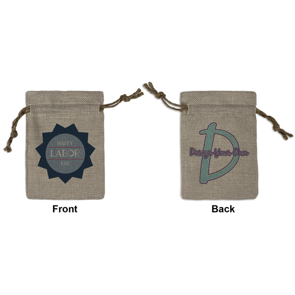 Custom Labor Day Small Burlap Gift Bag - Front & Back (Personalized)