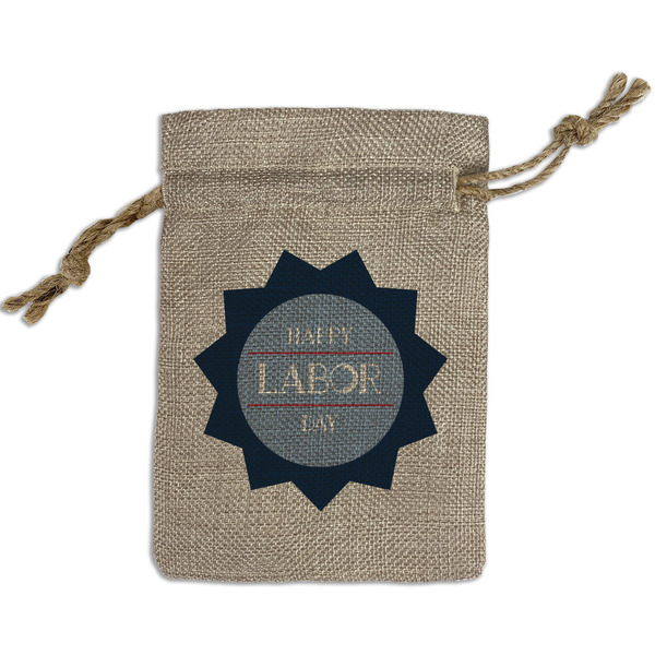 Custom Labor Day Small Burlap Gift Bag - Front