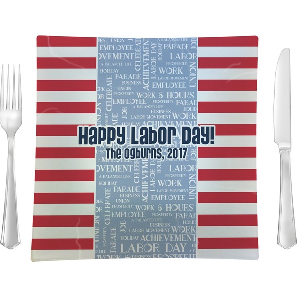 Custom Labor Day Glass Square Lunch / Dinner Plate 9.5" (Personalized)