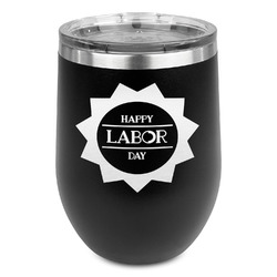 Labor Day Stemless Stainless Steel Wine Tumbler - Black - Double Sided (Personalized)
