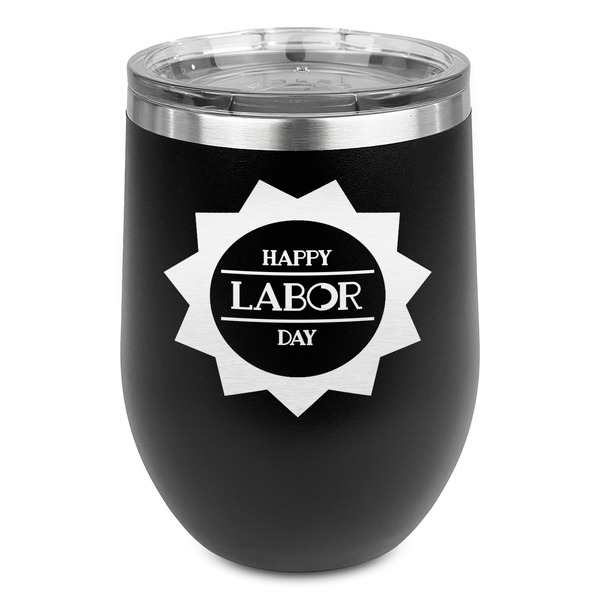 Custom Labor Day Stemless Stainless Steel Wine Tumbler - Black - Double Sided (Personalized)