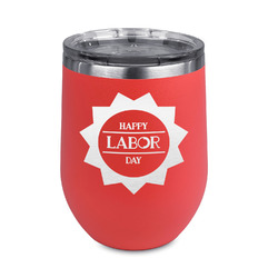 Labor Day Stemless Stainless Steel Wine Tumbler - Coral - Double Sided (Personalized)