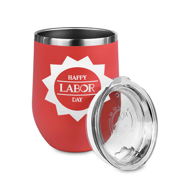 Labor Day Stainless Wine Tumblers - Coral - Single Sided - Alt View