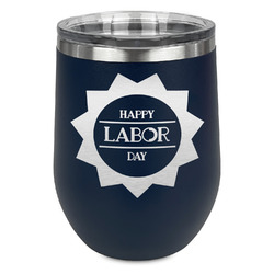 Labor Day Stemless Stainless Steel Wine Tumbler - Navy - Double Sided (Personalized)