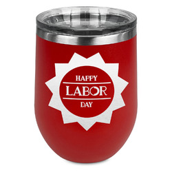 Labor Day Stemless Stainless Steel Wine Tumbler - Red - Double Sided (Personalized)