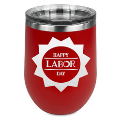 Labor Day Stemless Stainless Steel Wine Tumbler - Red - Double Sided (Personalized)