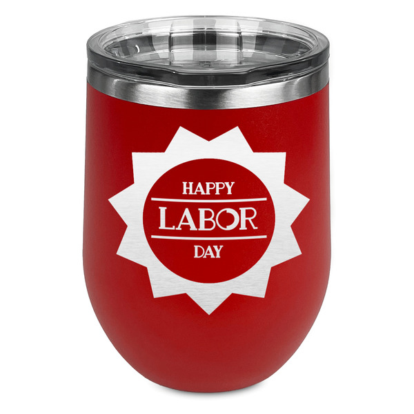 Custom Labor Day Stemless Stainless Steel Wine Tumbler - Red - Double Sided (Personalized)