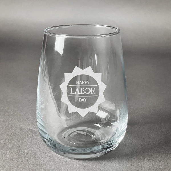 Custom Labor Day Stemless Wine Glass - Engraved