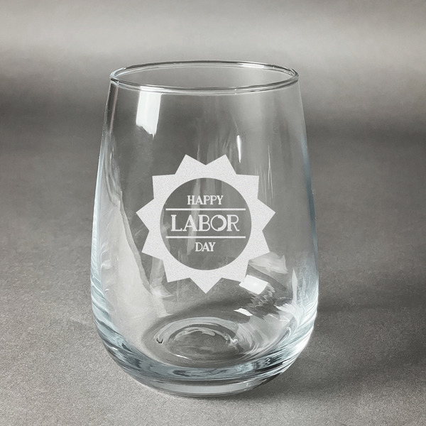 Custom Labor Day Stemless Wine Glass - Engraved