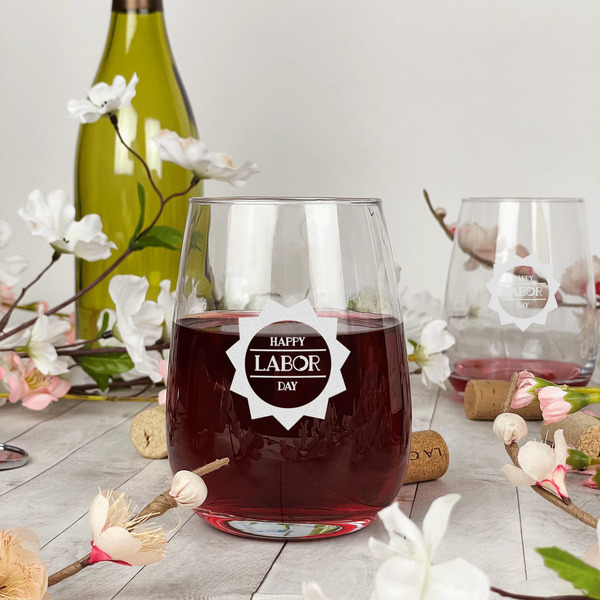 Labor Day Stemless Wine Glass - In Context