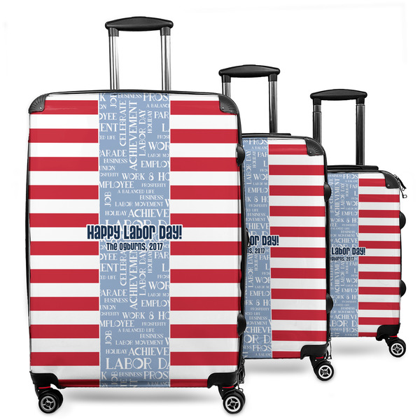 Custom Labor Day 3 Piece Luggage Set - 20" Carry On, 24" Medium Checked, 28" Large Checked (Personalized)