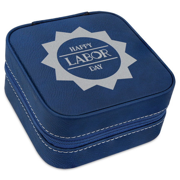 Custom Labor Day Travel Jewelry Box - Navy Blue Leather