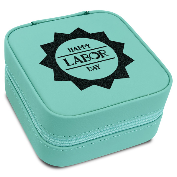Custom Labor Day Travel Jewelry Box - Teal Leather
