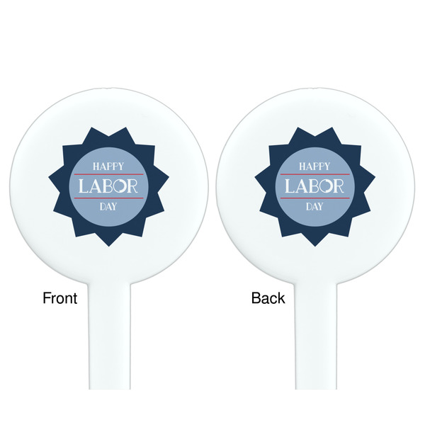Labor Day White Plastic 7" Stir Stick - Double Sided - Round - Front & Back