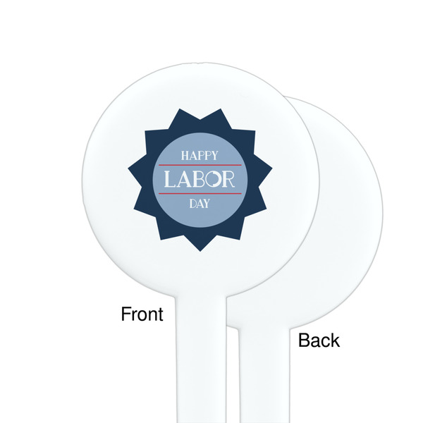 Labor Day White Plastic 7" Stir Stick - Single Sided - Round - Front & Back