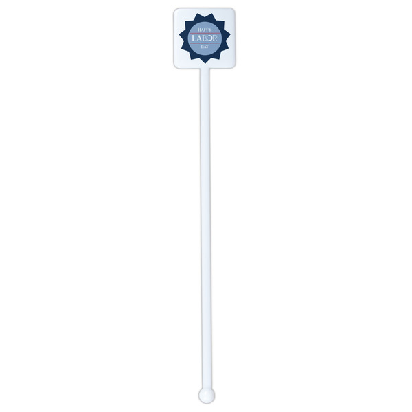 Labor Day White Plastic Stir Stick - Single Sided - Square - Single Stick