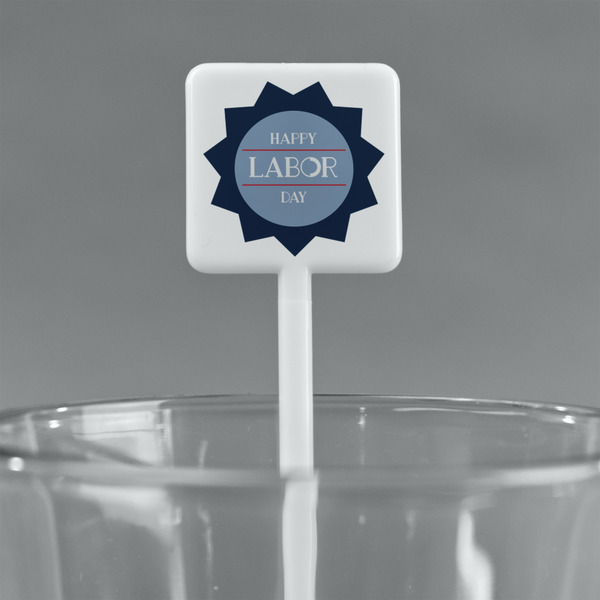 Labor Day White Plastic Stir Stick - Square - Main