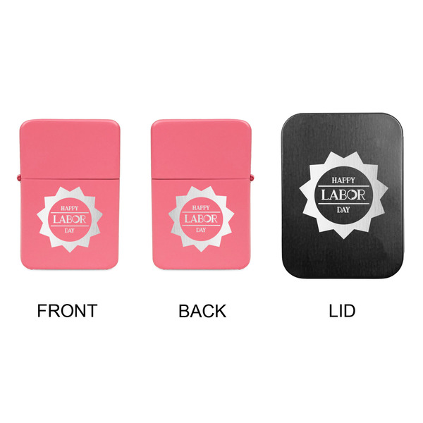 Labor Day Windproof Lighters - Pink, Double Sided, w Lid - APPROVAL
