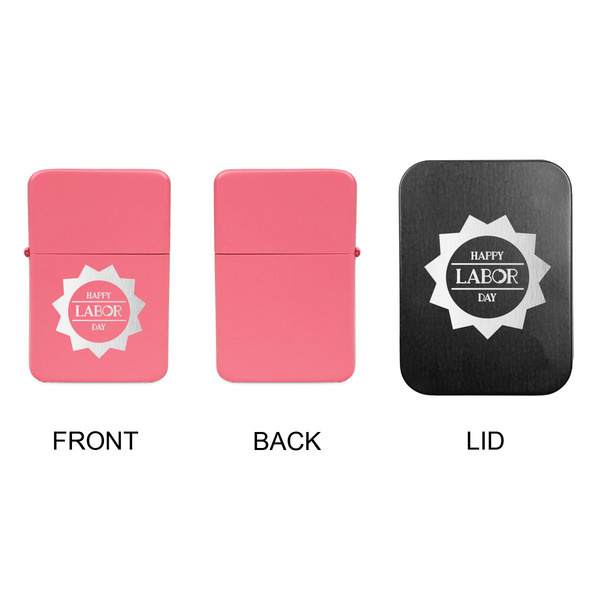 Labor Day Windproof Lighters - Pink, Single Sided, w Lid - APPROVAL