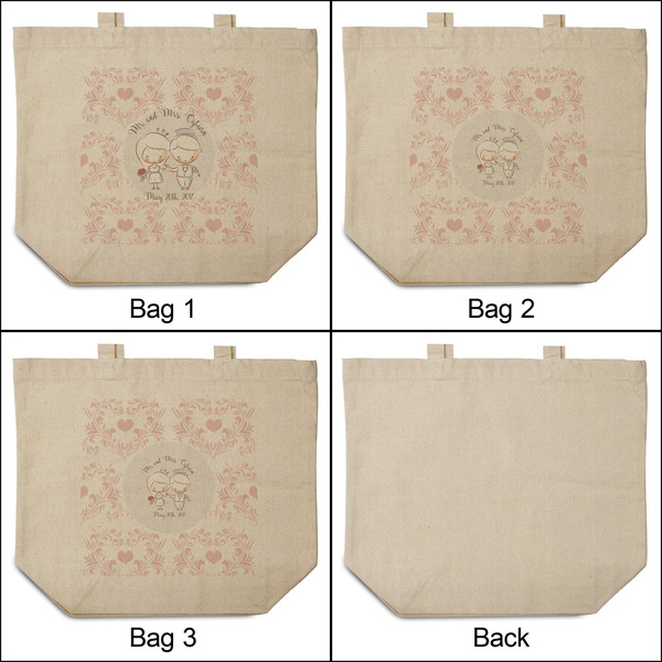 Wedding People 3 Reusable Cotton Grocery Bags - Front & Back View