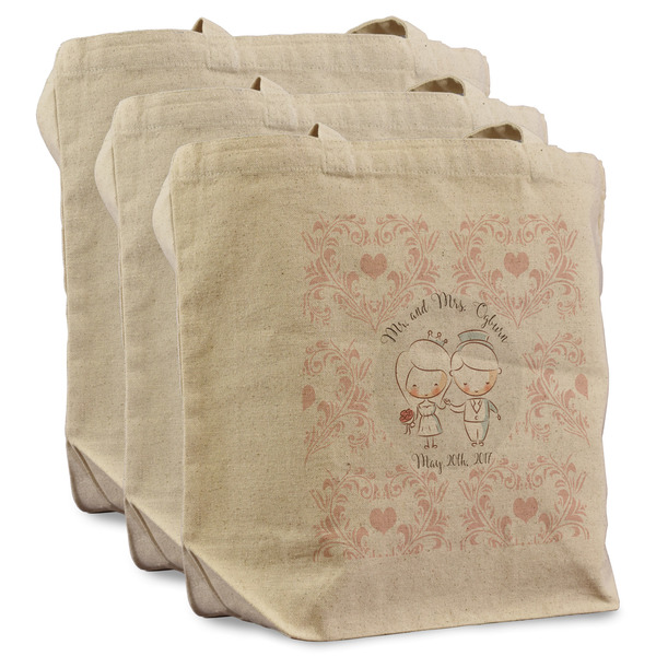 Custom Wedding People Reusable Cotton Grocery Bags - Set of 3 (Personalized)