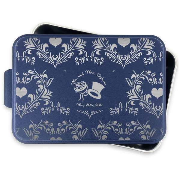 Wedding People Aluminum Baking Pan - Navy Lid - FRONT w/lid off