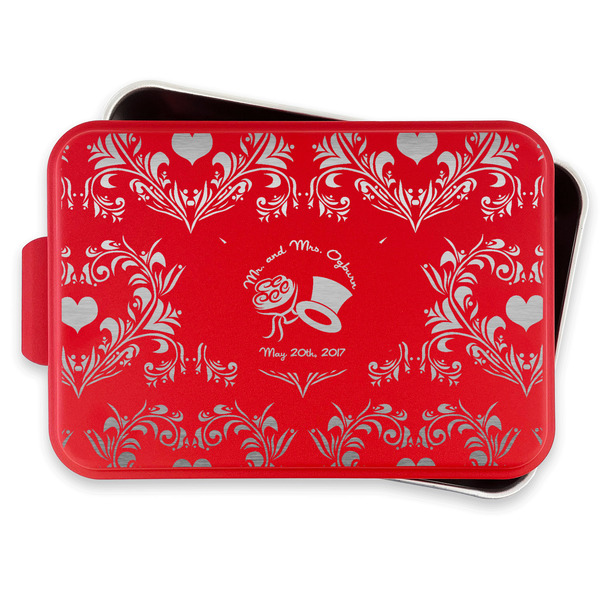 Wedding People Aluminum Baking Pan - Red Lid - FRONT w/lif off