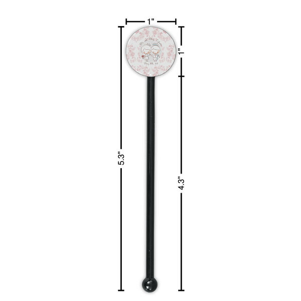 Wedding People Black Plastic 5.5" Stir Stick - Round - Dimensions