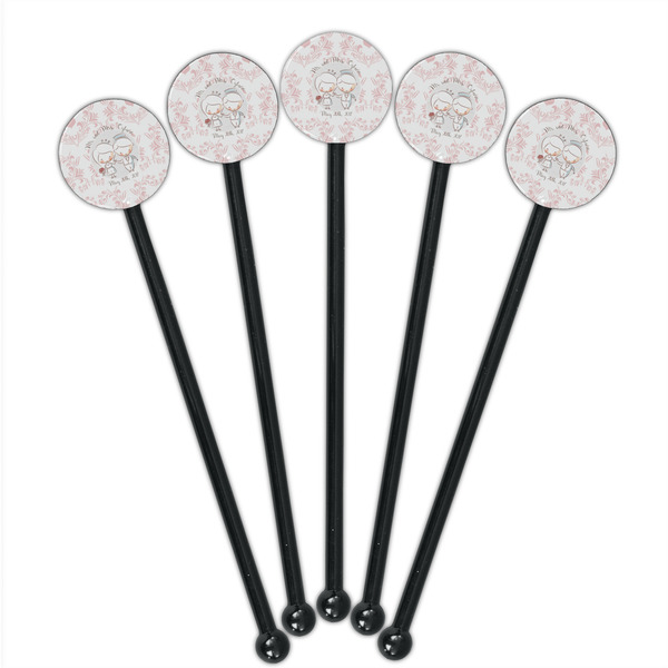 Wedding People Black Plastic 5.5" Stir Stick - Round - Fan View
