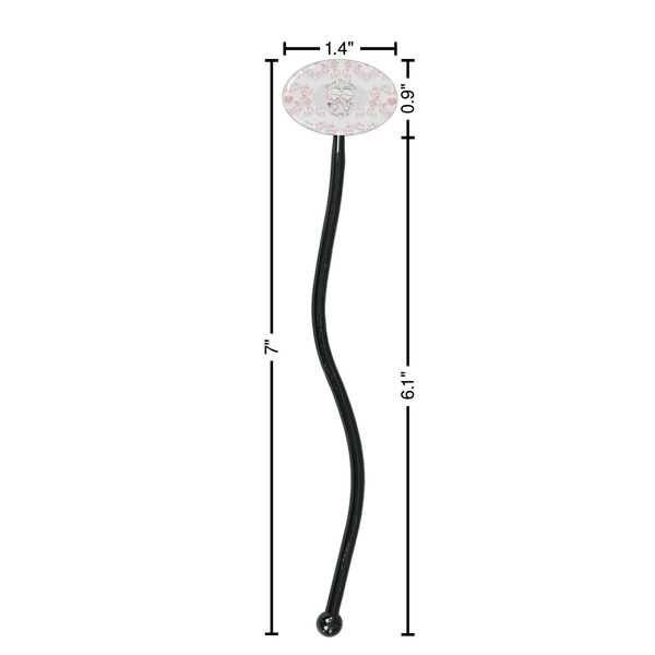 Wedding People Black Plastic 7" Stir Stick - Oval - Dimensions