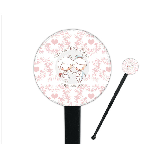 Custom Wedding People 7" Round Plastic Stir Sticks - Black - Single Sided (Personalized)