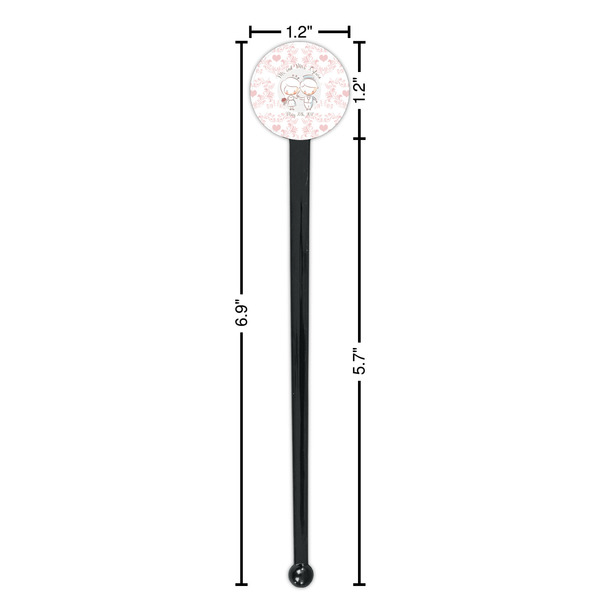 Wedding People Black Plastic 7" Stir Stick - Round - Dimensions