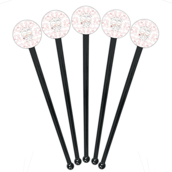 Wedding People Black Plastic 7" Stir Stick - Round - Fan View