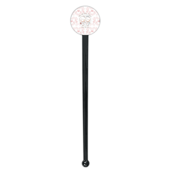 Wedding People Black Plastic 7" Stir Stick - Round - Single Stick
