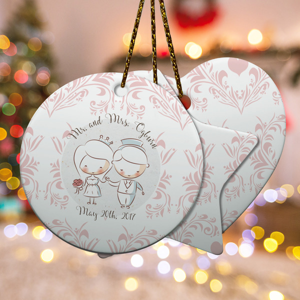 Custom Wedding People Ceramic Ornament w/ Couple's Names